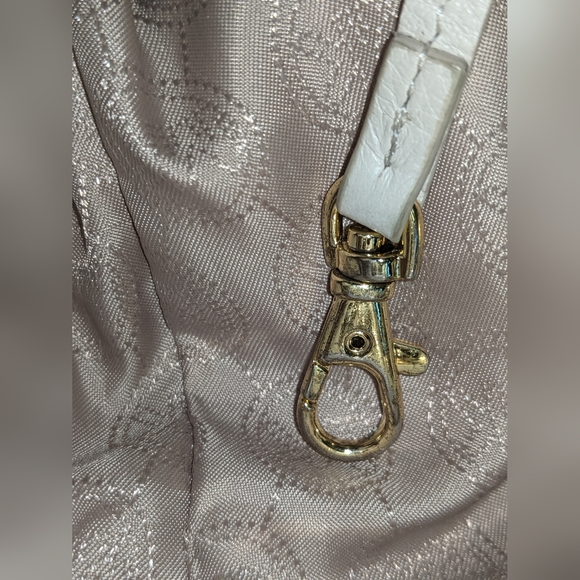 Michael Kors Ivory Leather Purse Gold Metal Chain Shoulder Bag Jet Set Tote Crea - Picture 9 of 15